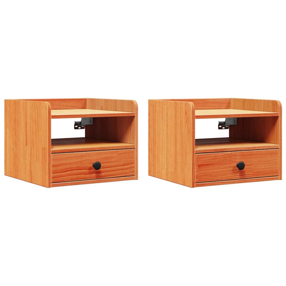 vidaXL Mese de noptieră cu sertar Pe perete 2 pcs Maro ceruit 38 x 36 x 29.5 cm