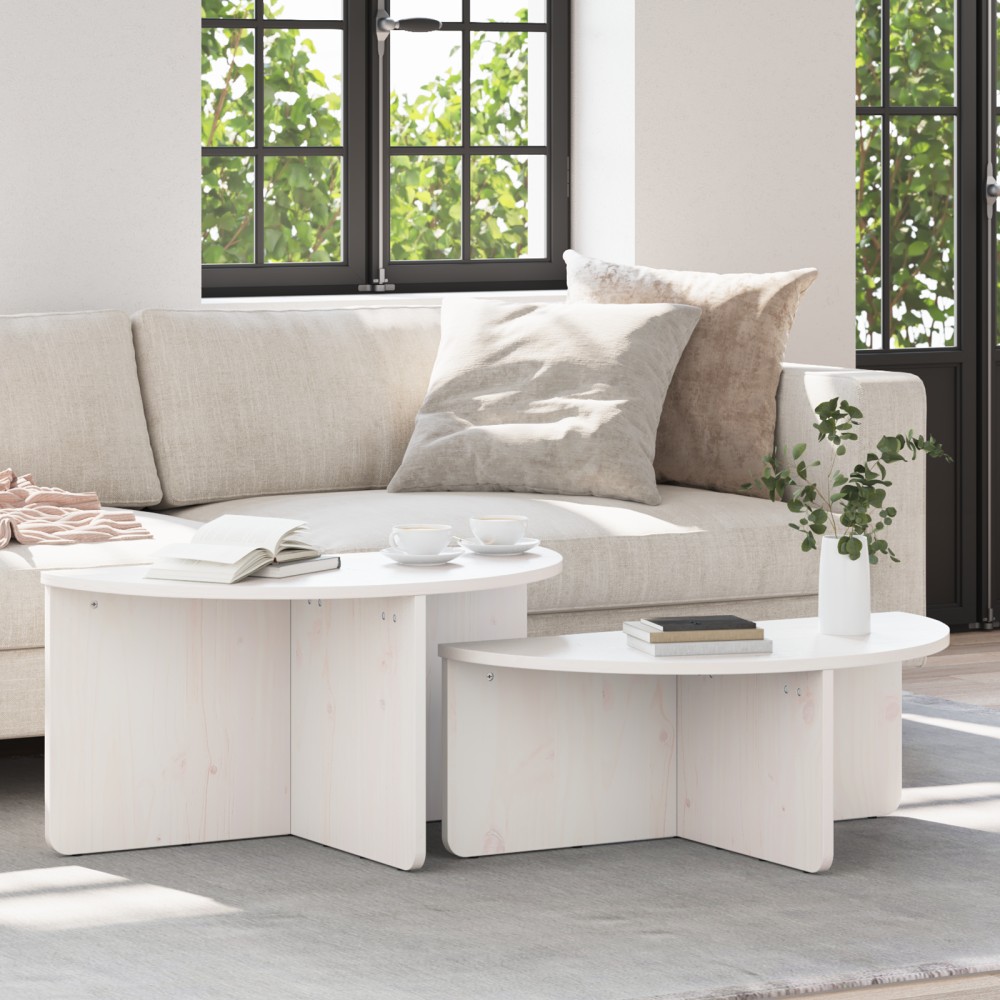 vidaXL Masă de cafea 2 pcs Alb 79 x 39.5 x 40 cm Lemn de brad solid