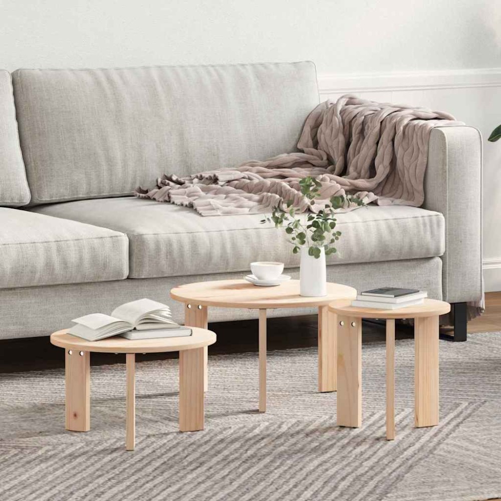 vidaXL Masă de cafea 3 pcs Natural 47.5 x 47.5 x 27 cm