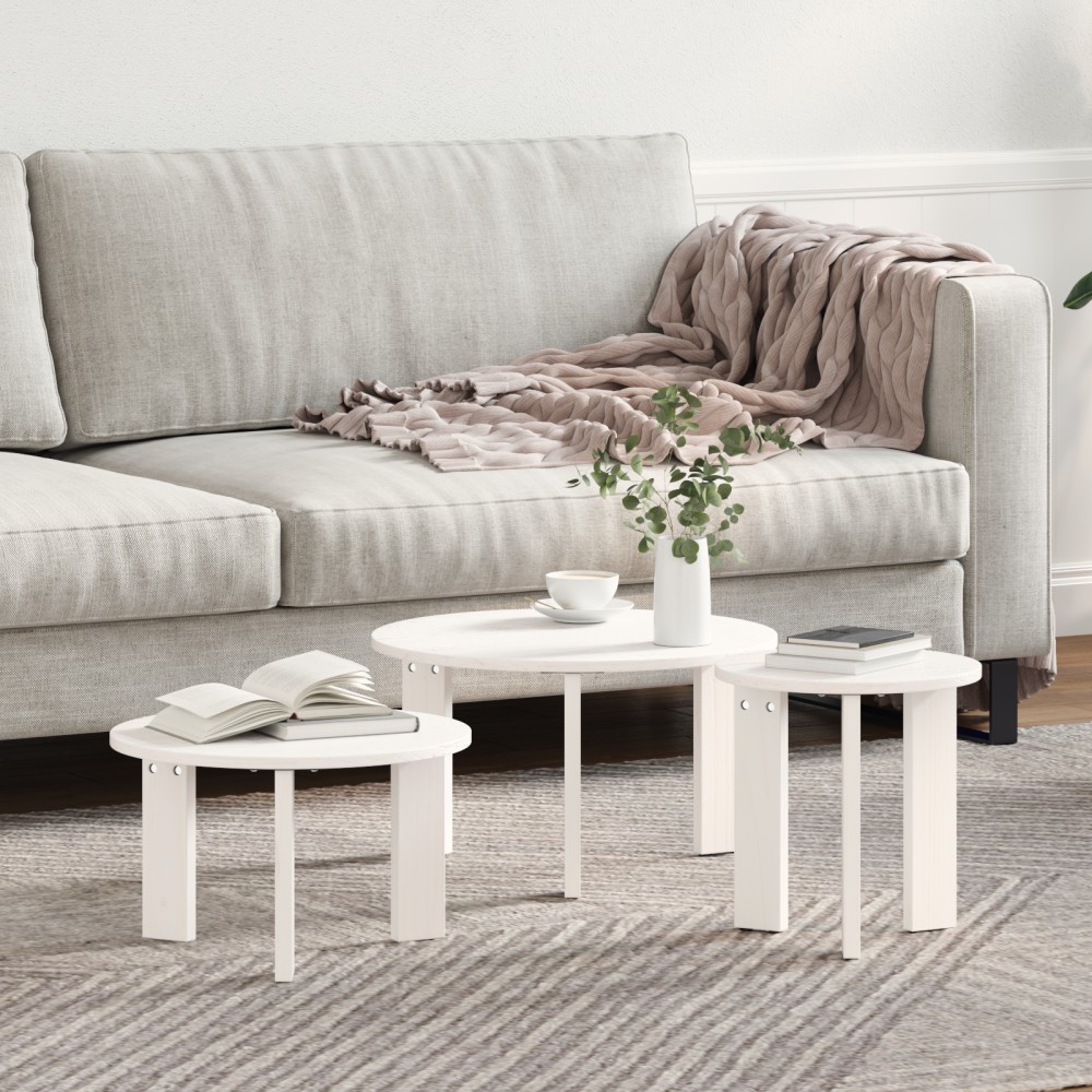 vidaXL Set de măsuțe de cafea 3 pcs Alb 47.5 x 47.5 x 27 cm