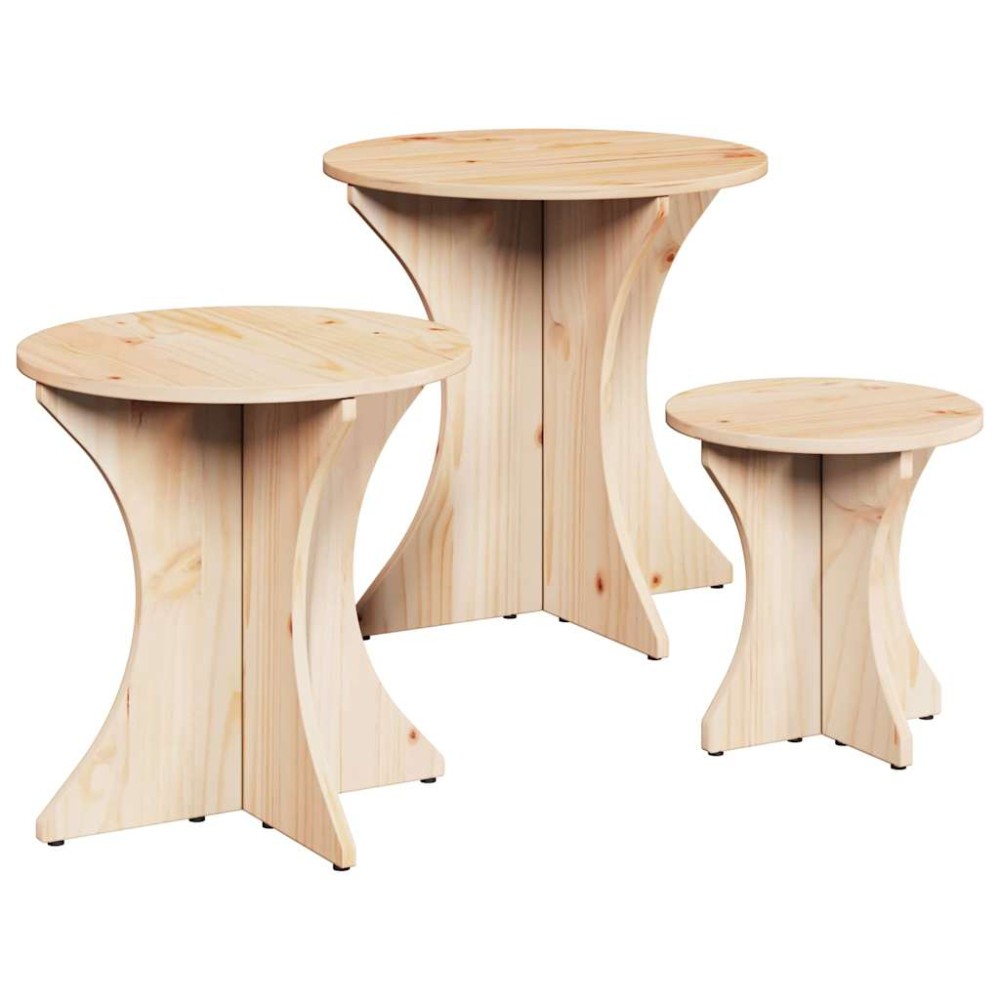vidaXL Masă de cafea 3 pcs Natural 46 x 46 x 47 cm Lemn de brad solid