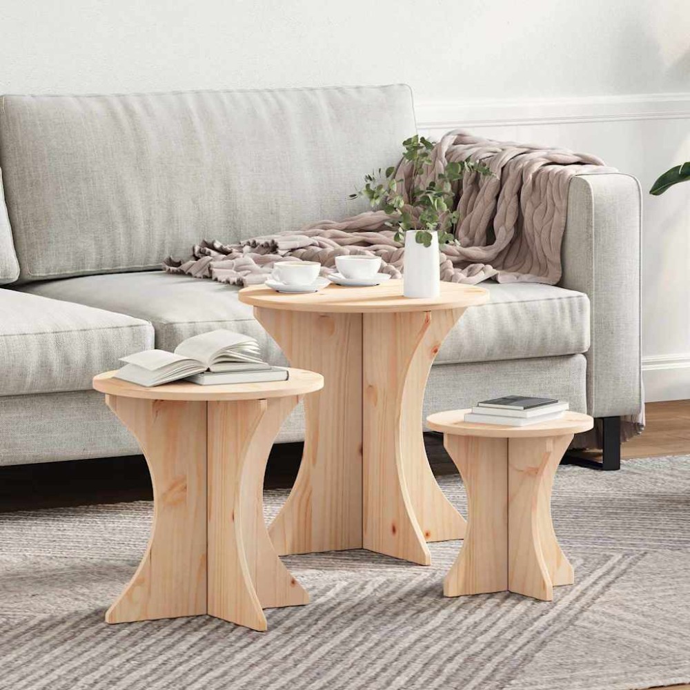 vidaXL Masă de cafea 3 pcs Natural 46 x 46 x 47 cm Lemn de brad solid