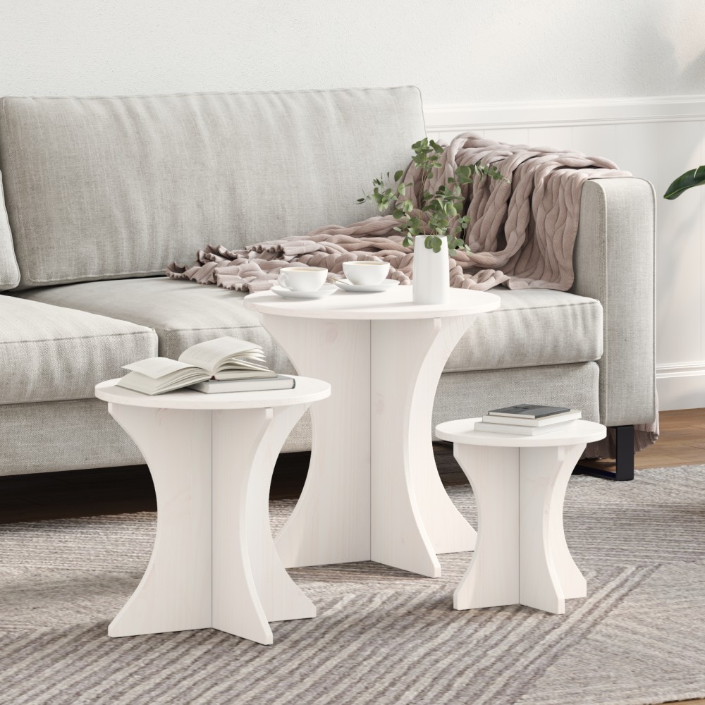 vidaXL Set de măsuțe de cafea 3 pcs Alb 46 x 46 x 47 cm