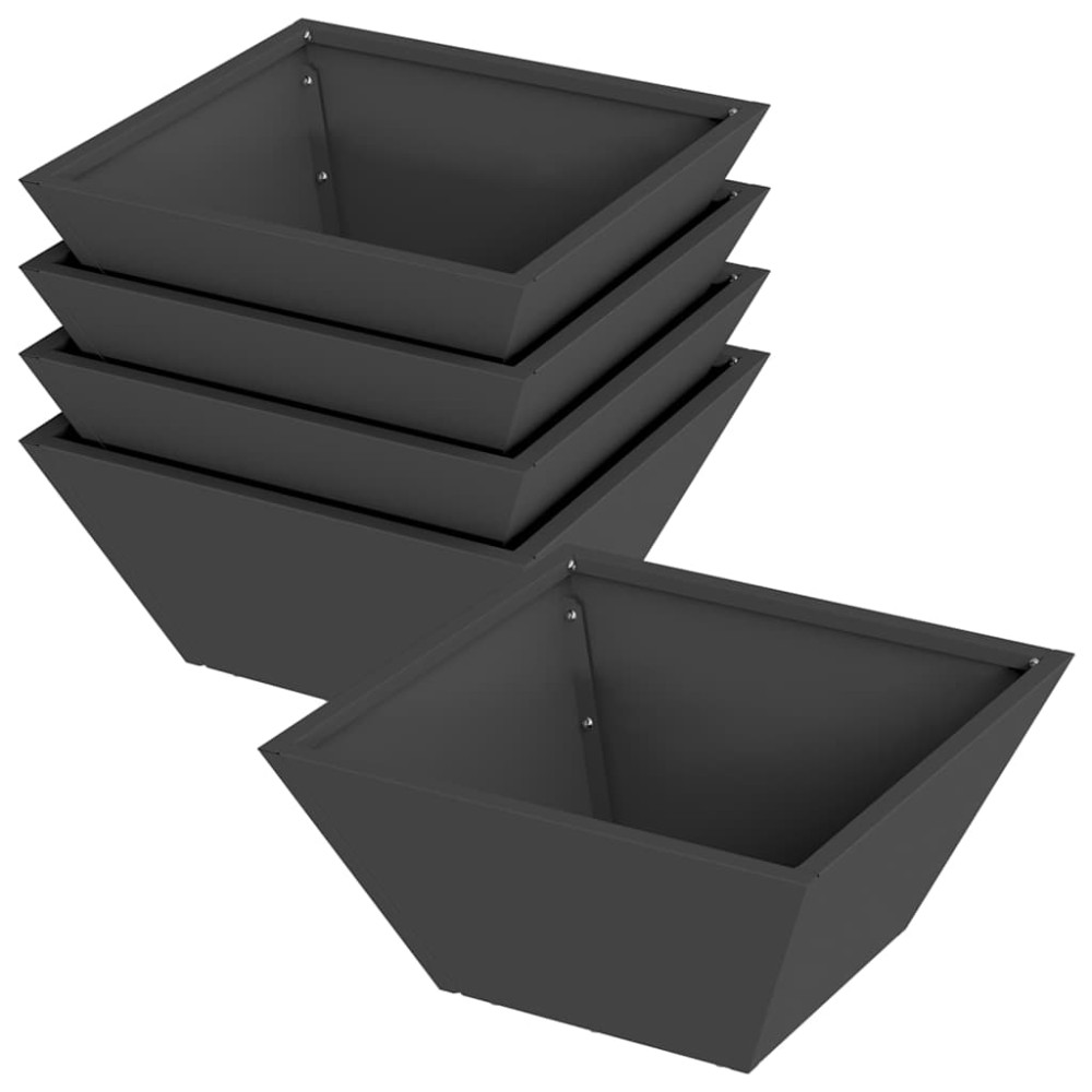 vidaXL Ghiveci de Grădină 5 pcs Negru 35 x 35 x 15 cm Oțel