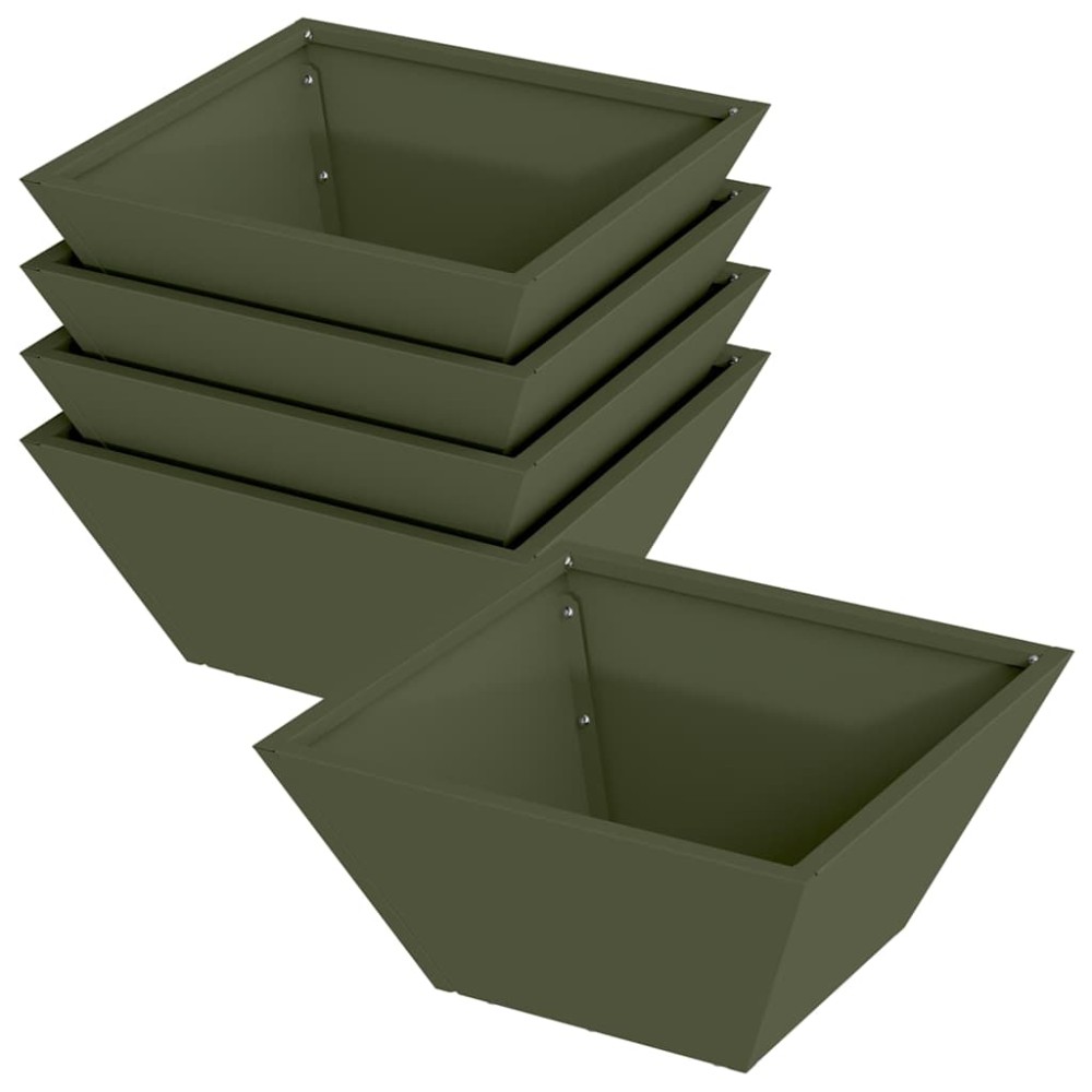vidaXL Ghiveci de Grădină 5 pcs Olivengrønn 35 x 35 x 15 cm Oțel