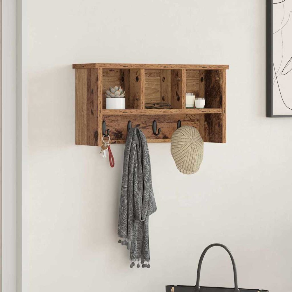vidaXL Răcător de paltoane montat pe perete Lemn vechi 50 x 16 x 26 cm
