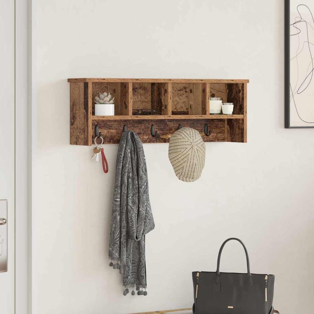 vidaXL Răcător de paltoane montat pe perete Lemn vechi 75 x 16 x 26 cm