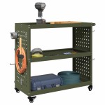 vidaXL Cărucior pentru unelte cu raft cu roata Olivengrønn 75 x 35 x 73 cm vidaXL Cărucior pentru unelte cu raft cu roata Olivengrønn 75 x 35 x 73 cm