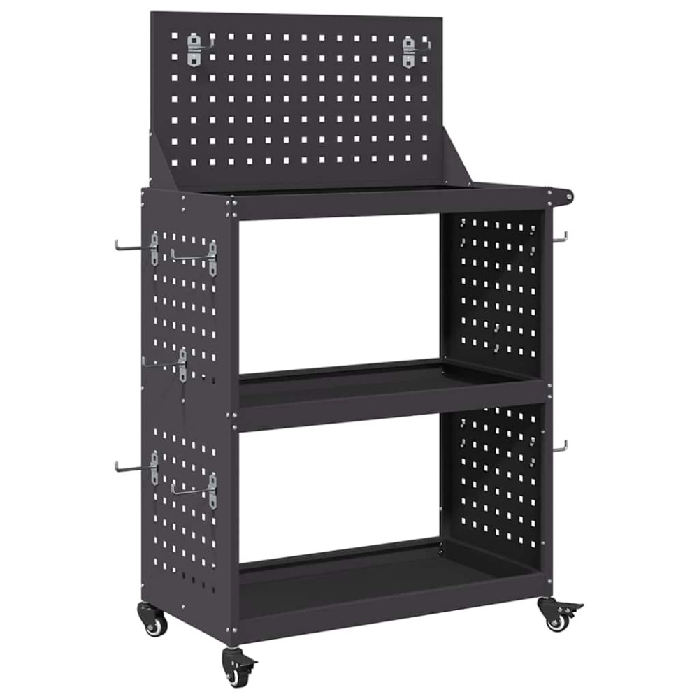 vidaXL Cărucior pentru unelte cu raft cu roata Negru 65 x 35 x 111 cm Metal