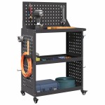 vidaXL Cărucior pentru unelte cu raft cu roata Negru 65 x 35 x 111 cm Metal