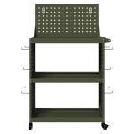 vidaXL Cărucior pentru unelte cu raft Olivengrønn 65 x 35 x 111 cm