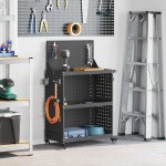 vidaXL Cărucior pentru unelte cu raft cu roata Negru 65 x 35 x 111 cm