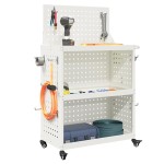 vidaXL Cărucior pentru unelte cu raft cu roata Alb 65 x 35 x 111 cm