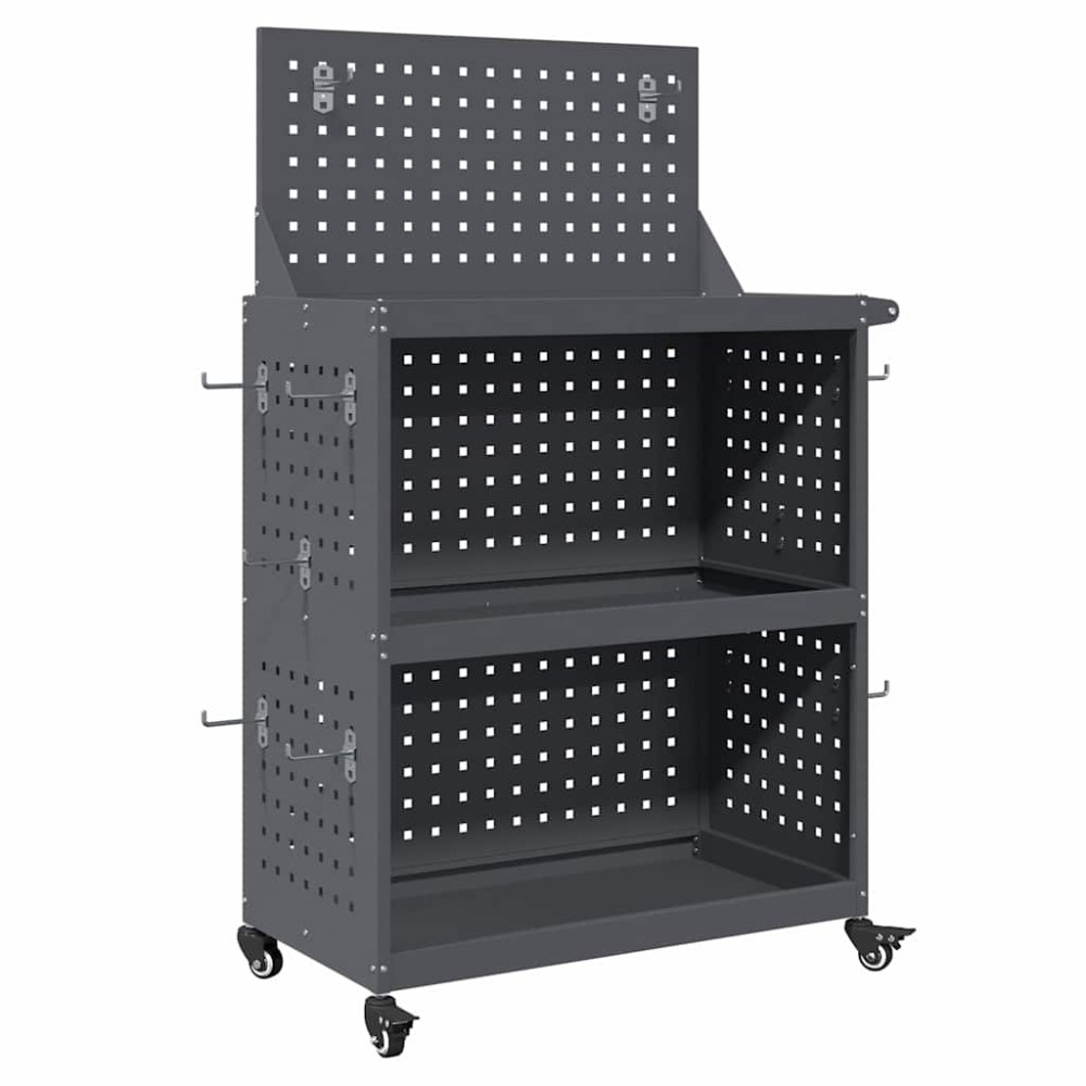 vidaXL Cărucior pentru unelte cu raft cu roata cu depozitare Manual Antracit 65 x 35 x 111 cm