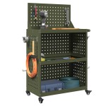 vidaXL Cărucior pentru unelte cu raft Olivengrønn 65 x 35 x 111 cm