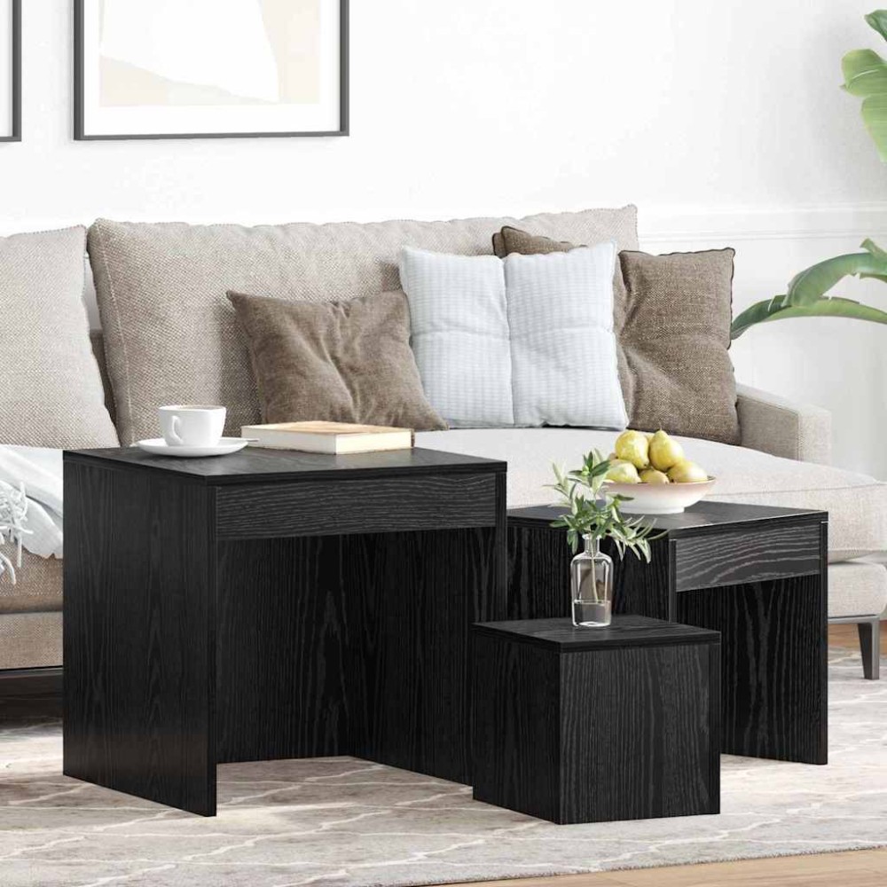 vidaXL Măsuțe de cafea 3 pcs Stejar negru 45 x 45 x 45 cm