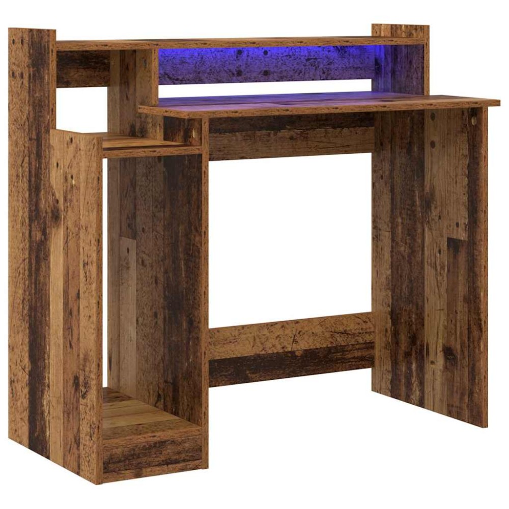 vidaXL Birou with Desk Lamps cu raft cu depozitare Lemn vechi 97 x 45 x 90 cm Lemn compozit