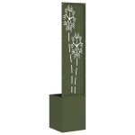 vidaXL Ghiveci de Grădină cu Panou Decorativ Verde oliv 32 x 140 cm