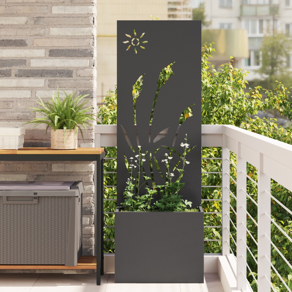 vidaXL Ghiveci de Grădină cu Panou Decorativ Negru 50 x 140 cm