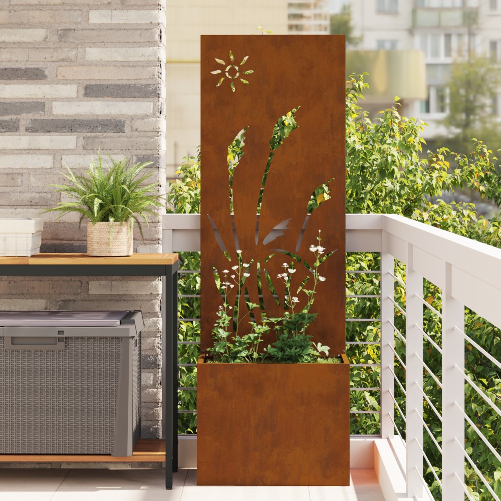 vidaXL Ghiveci de Grădină cu Panou Decorativ Ruginit 50 x 140 cm