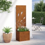 vidaXL Ghiveci de Grădină cu Panou Decorativ Ruginit 50 x 140 cm vidaXL Ghiveci de Grădină cu Panou Decorativ Ruginit 50 x 140 cm