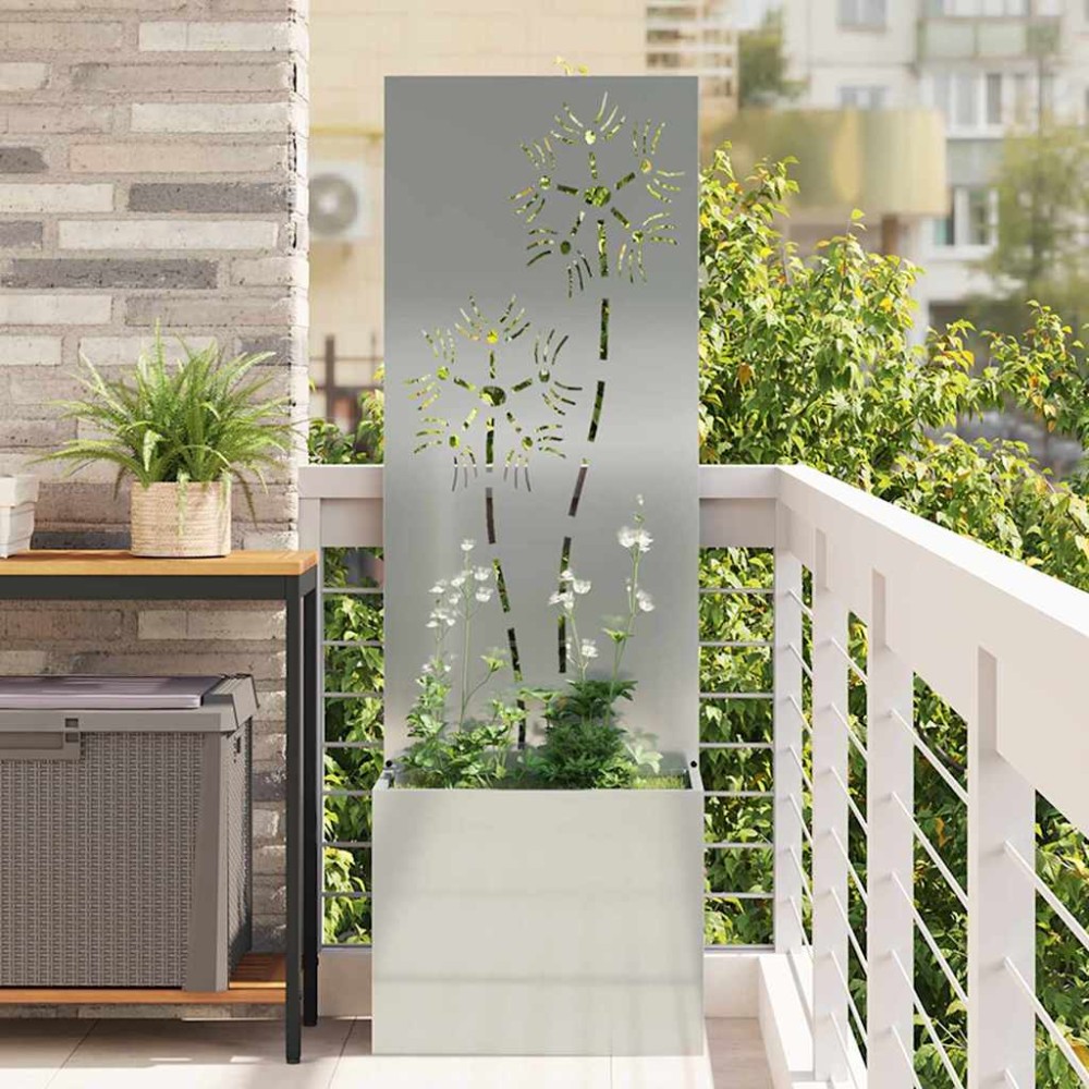 vidaXL Ghiveci de Grădină cu Panou Decorativ Argintiu 50 x 140 cm