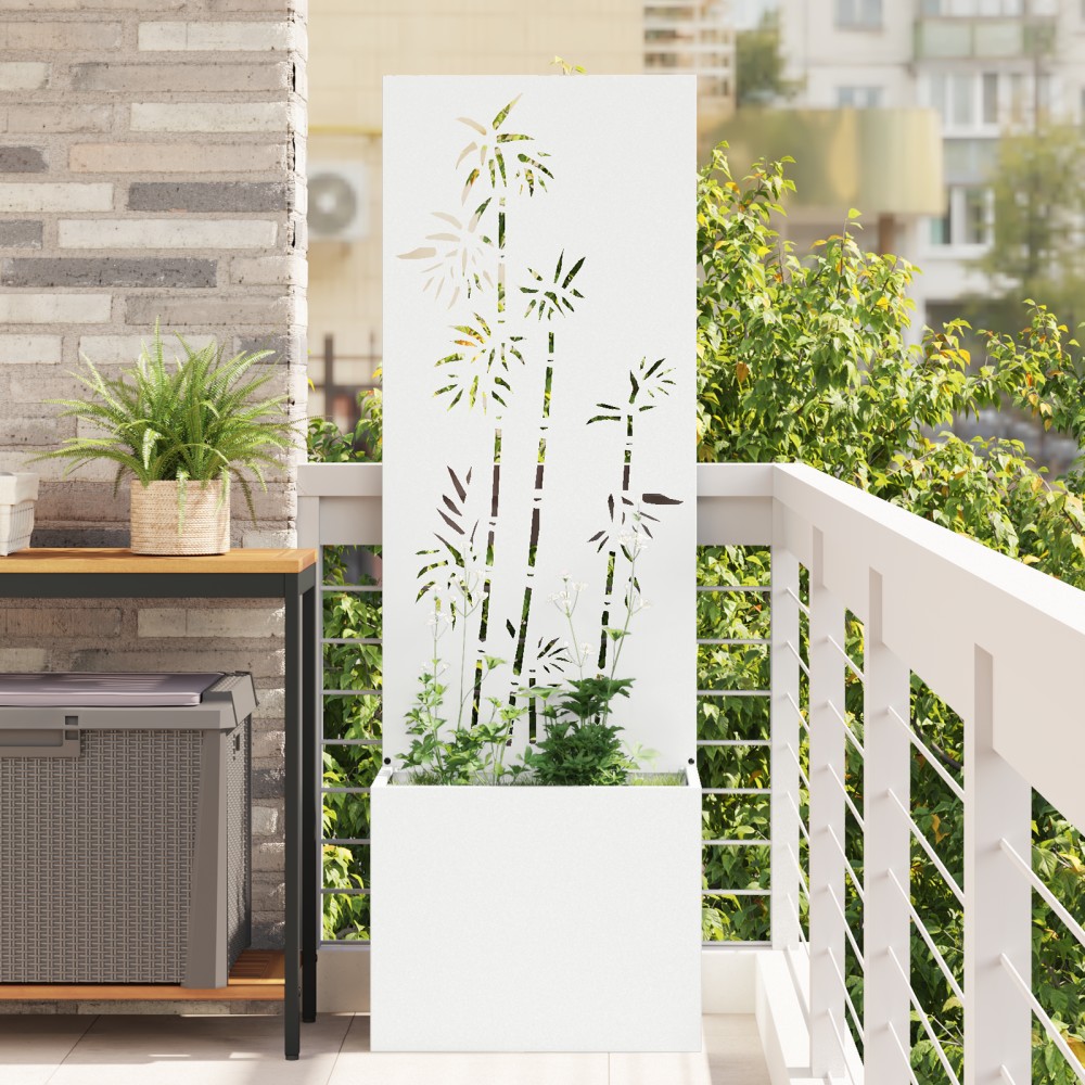 vidaXL Ghiveci de Grădină cu Panou Decorativ Alb 50 x 140 cm