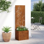 vidaXL Ghiveci de Grădină cu Panou Decorativ Ruginit 50 x 140 cm vidaXL Ghiveci de Grădină cu Panou Decorativ Ruginit 50 x 140 cm