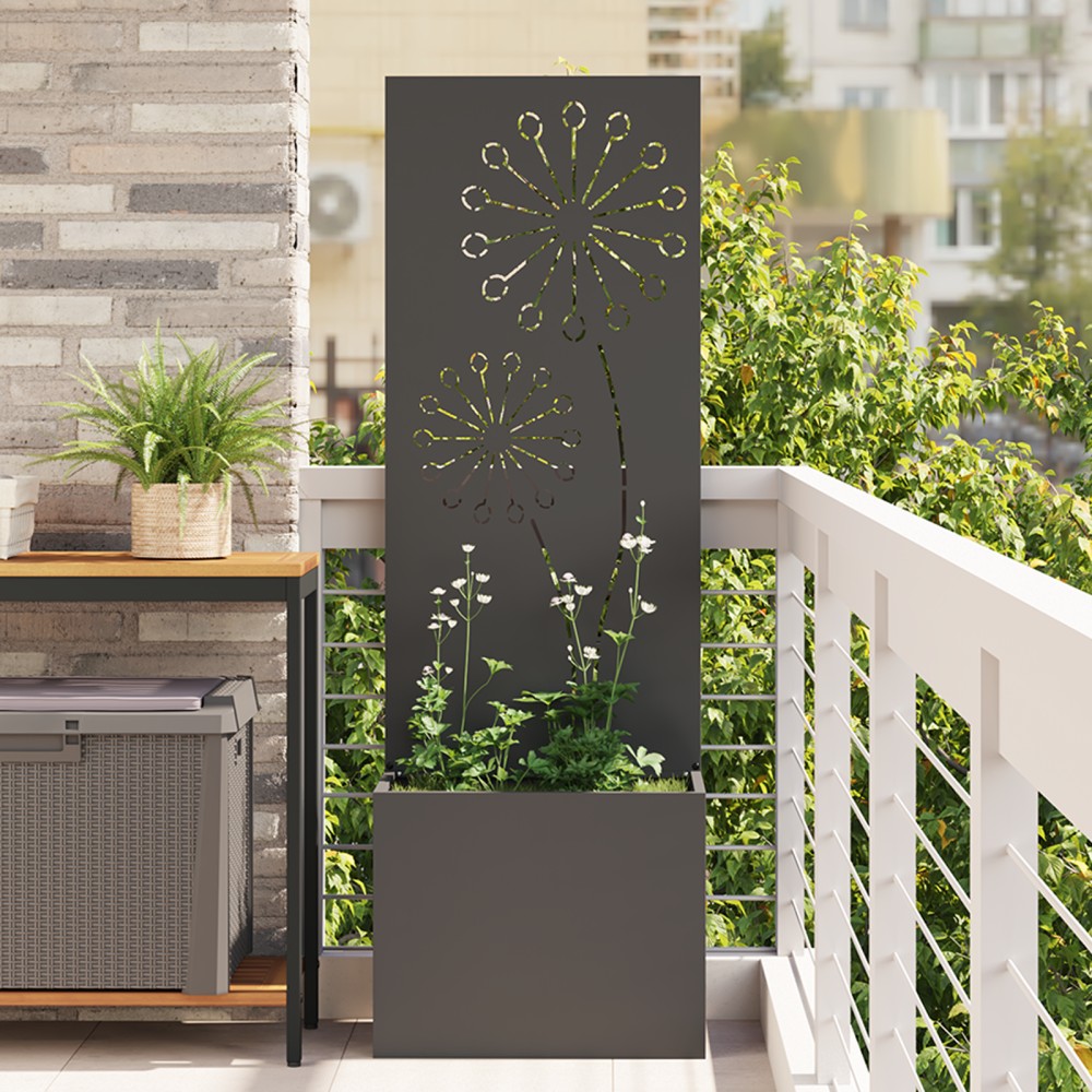 vidaXL Ghiveci de Grădină cu Panou Decorativ Negru 50 x 140 cm