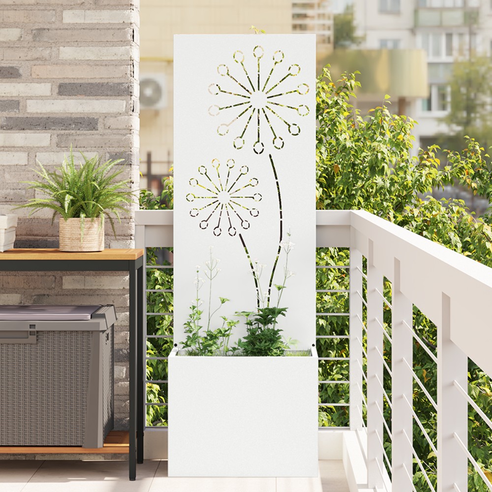 vidaXL Ghiveci de Grădină cu Panou Decorativ Alb 50 x 140 cm