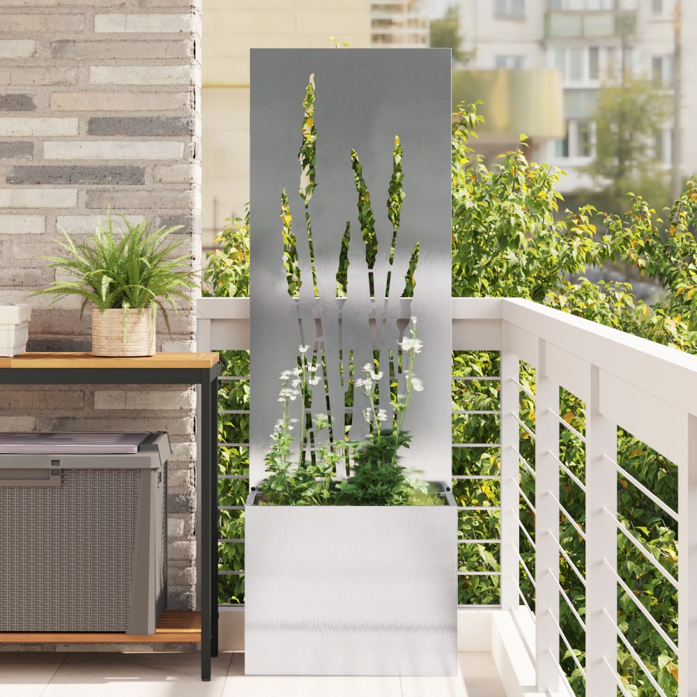 vidaXL Ghiveci de Grădină cu Panou Decorativ Argintiu 50 x 140 cm