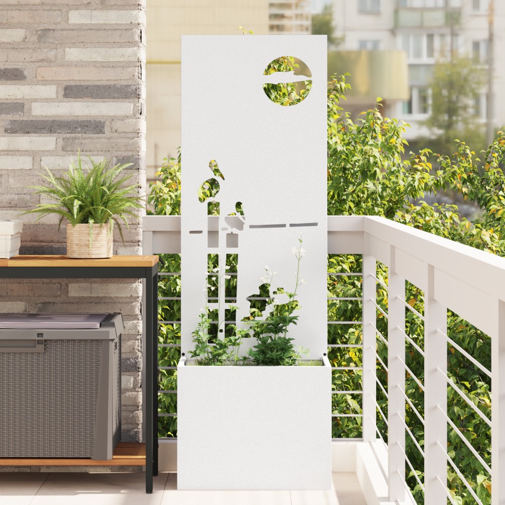 vidaXL Ghiveci de Grădină cu Panou Decorativ Alb 50 x 140 cm