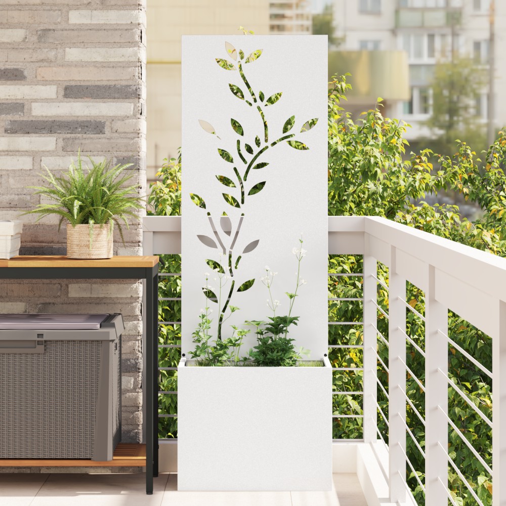 vidaXL Ghiveci de Grădină cu Panou Decorativ Alb 50 x 140 cm