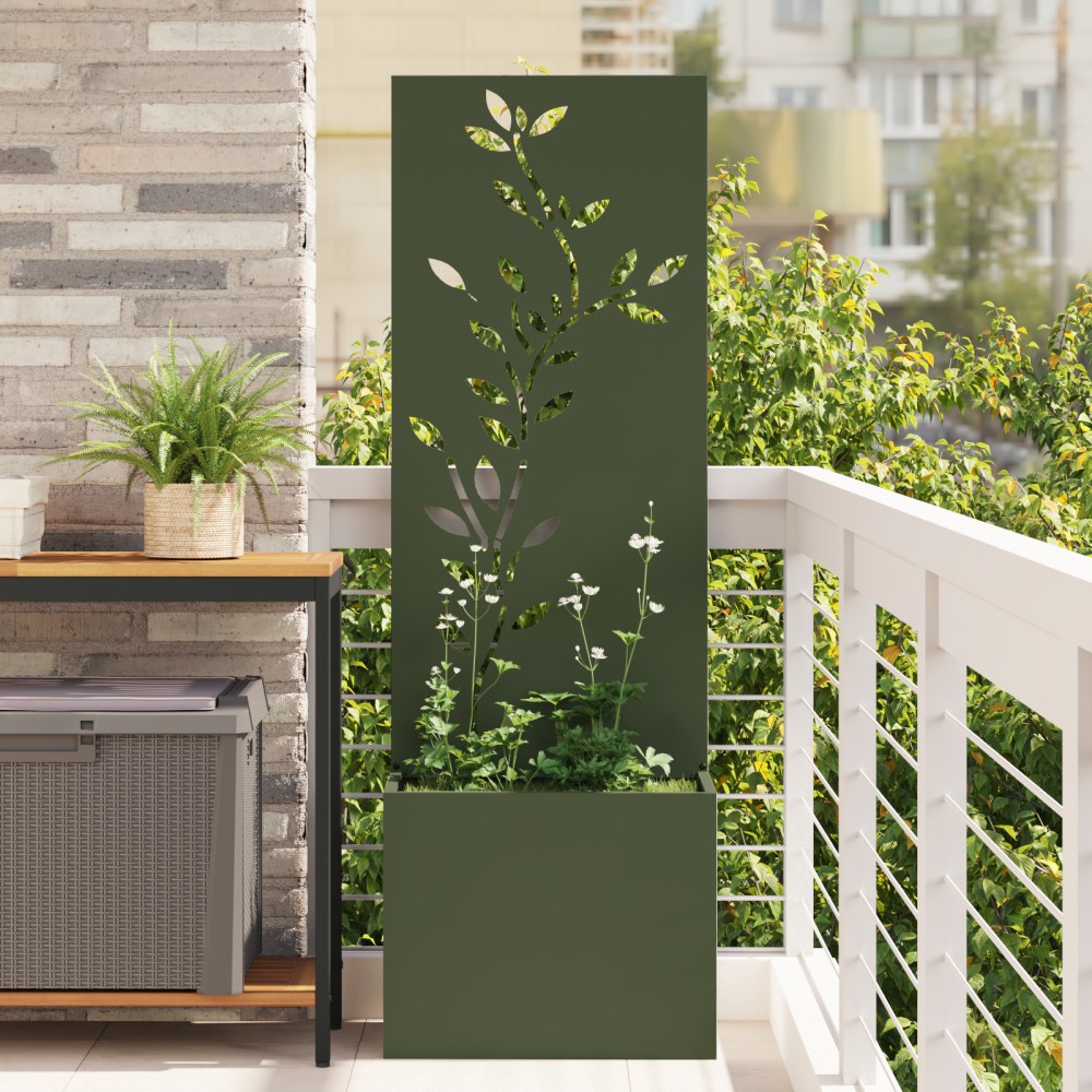 vidaXL Ghiveci de Grădină cu Panou Decorativ Verde oliv 50 x 140 cm