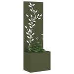 vidaXL Ghiveci de Grădină cu Panou Decorativ Verde oliv 50 x 140 cm vidaXL Ghiveci de Grădină cu Panou Decorativ Verde oliv 50 x 140 cm