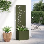vidaXL Ghiveci de Grădină cu Panou Decorativ Verde oliv 50 x 140 cm vidaXL Ghiveci de Grădină cu Panou Decorativ Verde oliv 50 x 140 cm