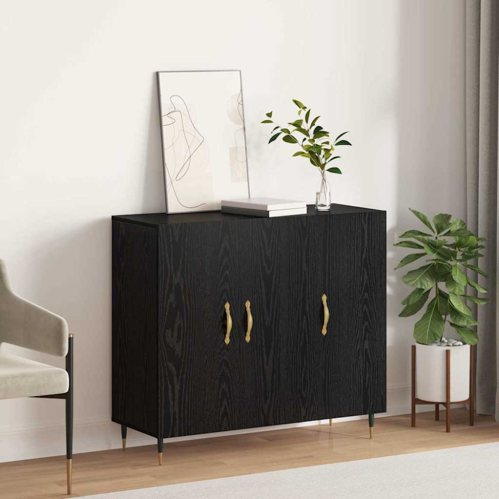 vidaXL Bufet cu depozitare cu ușă Negru 90 x 34 x 80 cm Lemn compozit
