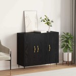 vidaXL Bufet cu depozitare cu ușă Negru 90 x 34 x 80 cm Lemn compozit vidaXL Bufet cu depozitare cu ușă Negru 90 x 34 x 80 cm Lemn compozit