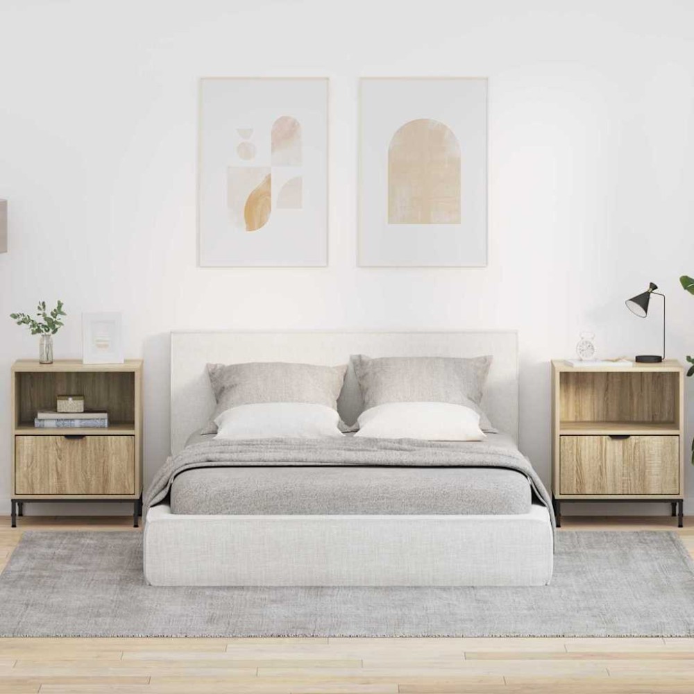 vidaXL Mese de noptieră cu sertar 2 pcs Stejar sonoma 49 x 36 x 61 cm