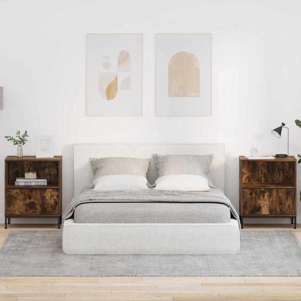 vidaXL Mese de noptieră cu sertar 2 pcs Stejar afumat 49 x 36 x 61 cm