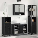 vidaXL Set de mobilier pentru baie Stejar Negru 35 x 37,5 x 166 cm
