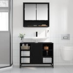 vidaXL Dulap cu oglindă pentru baie Stejar negru 65 x 20 x 60 cm
