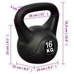 vidaXL Greutate tip bilă cu mâner Kettlebell, 16 kg vidaXL Greutate tip bilă cu mâner Kettlebell, 16 kg