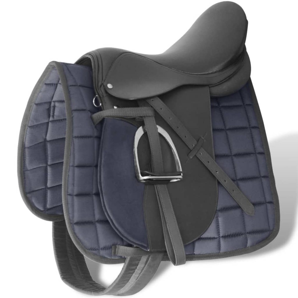 Set șa călărie 5-în-1 16", piele naturală, negru, 14 cm