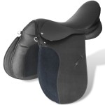 Set echitație 5-in-1 cu șa 44,5 cm din piele naturală, negru Set echitație 5-in-1 cu șa 44,5 cm din piele naturală, negru