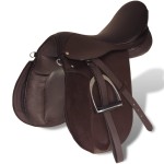 Set echitație cu șa 44,5 cm din piele naturală, Maro Set echitație cu șa 44,5 cm din piele naturală, Maro