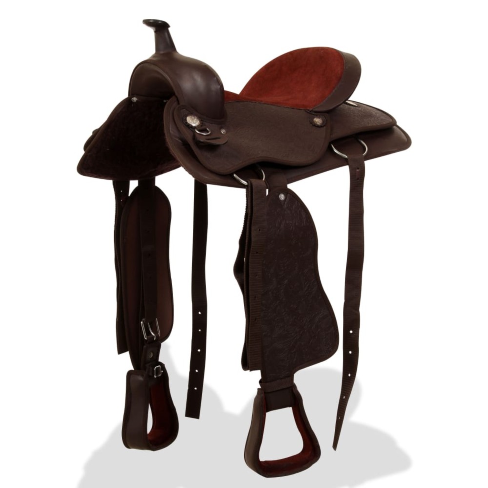 vidaXL Șa Western, căpăstru & pieptar, piele naturală, 16", maro