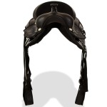 vidaXL Șa Western, căpăstru & pieptar, piele naturală, 16", negru vidaXL Șa Western, căpăstru & pieptar, piele naturală, 16", negru
