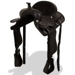 vidaXL Șa Western, căpăstru & pieptar, piele naturală, 17", negru vidaXL Șa Western, căpăstru & pieptar, piele naturală, 17", negru