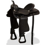 vidaXL Șa Western, căpăstru & pieptar, piele naturală, 17", negru vidaXL Șa Western, căpăstru & pieptar, piele naturală, 17", negru